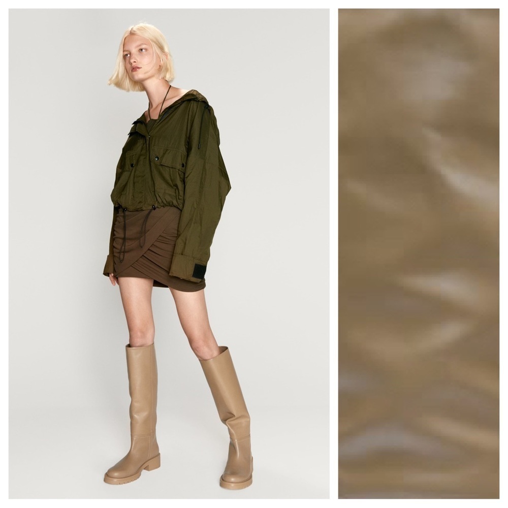 NWT. Zara Sand Brown Leather Low-Heel Knee High Boots with Topstitching. Size 8. - Picture 5 of 6